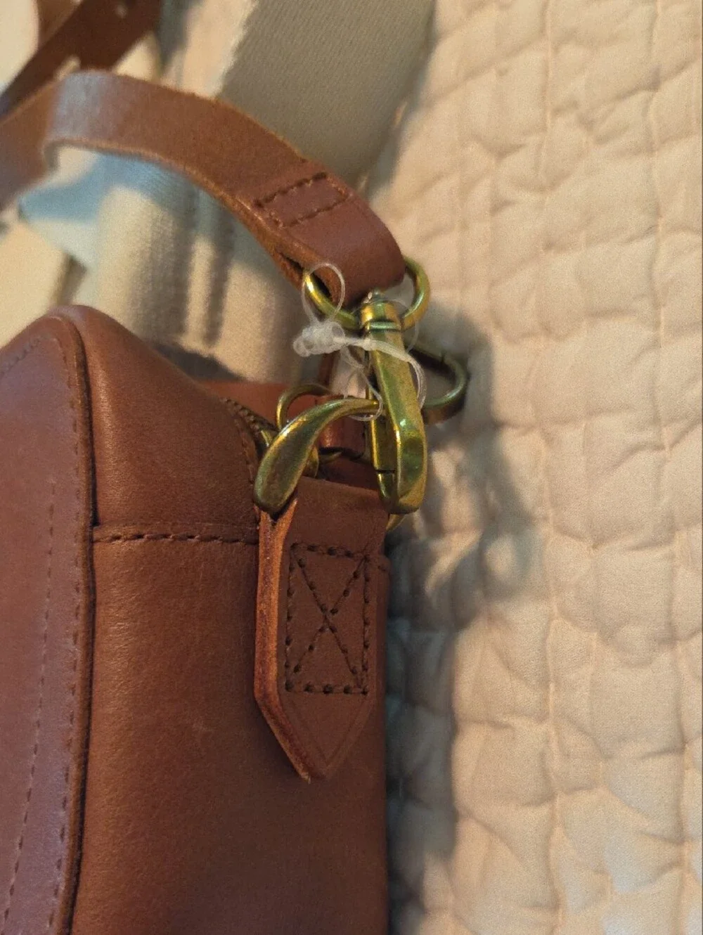 Madewell Tan Leather Crossbody with Cream Fabric Strap - Picture 3 of 6